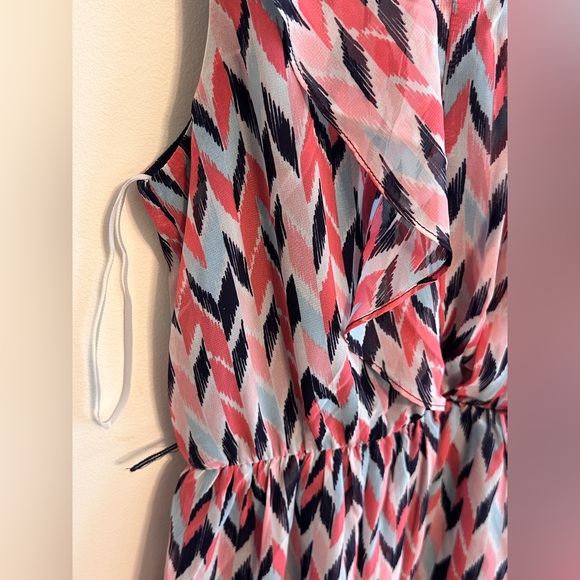 IZ Byer Dress Size S Blue/Pink/White Pattern Ruffle Trim - Picture 4 of 5